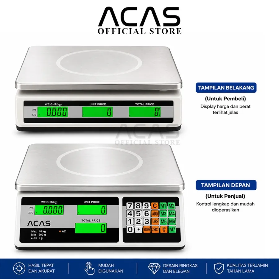 Timbangan digital ACAS 836 tampak depan dan belakang