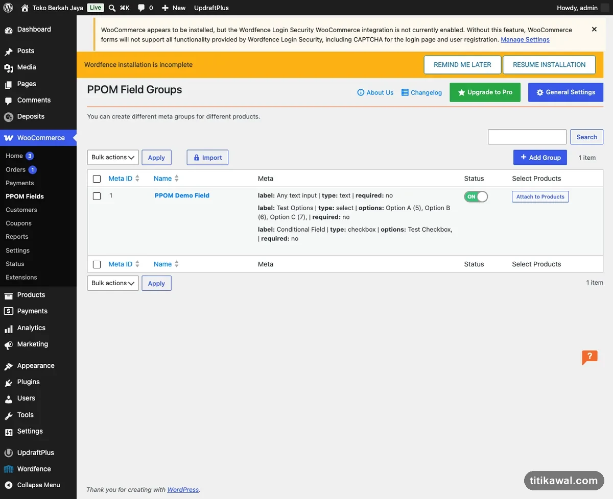 Plugin add-on PPOM di WooCommerce untuk membuat field custom pada produk
